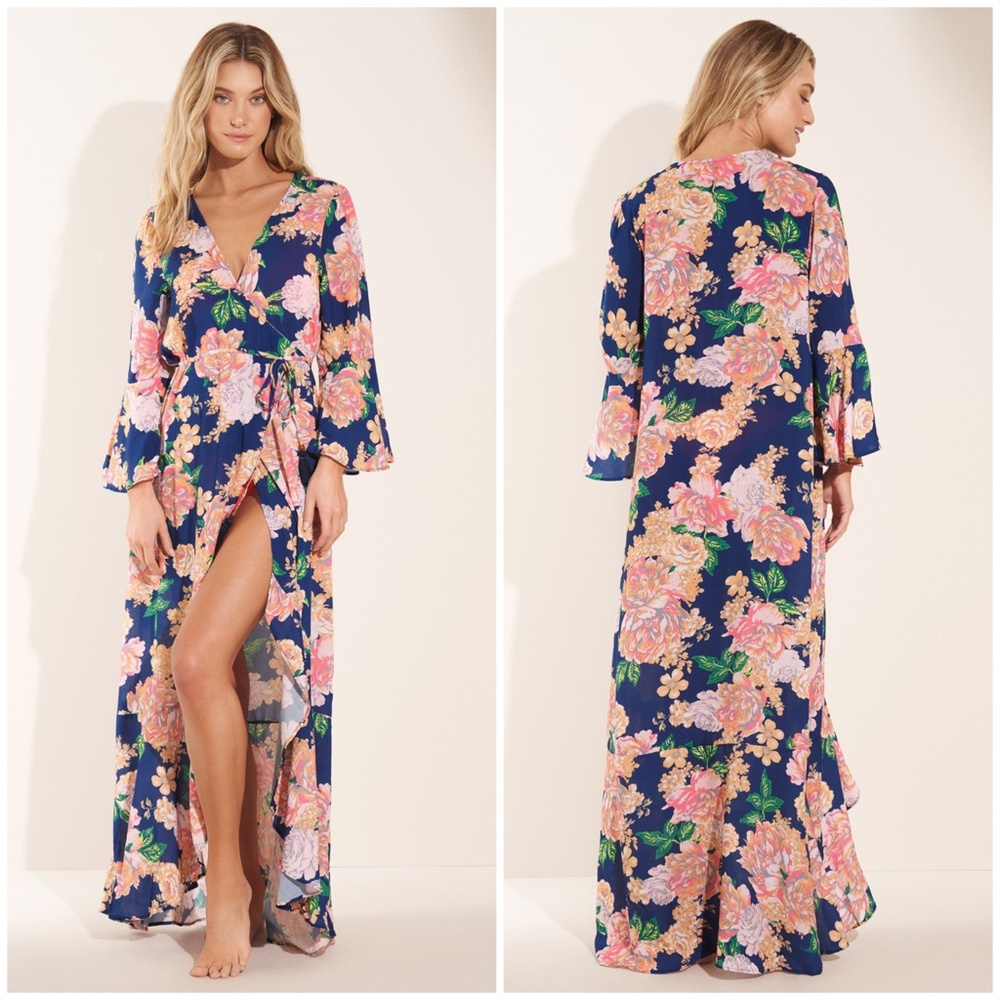 Maaji Blue and Pink Swim Coverup with Flowing Silhouette